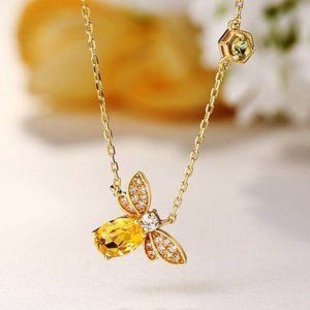 NEW 18K Yellow Gold Diamond Citrine Bee Necklace